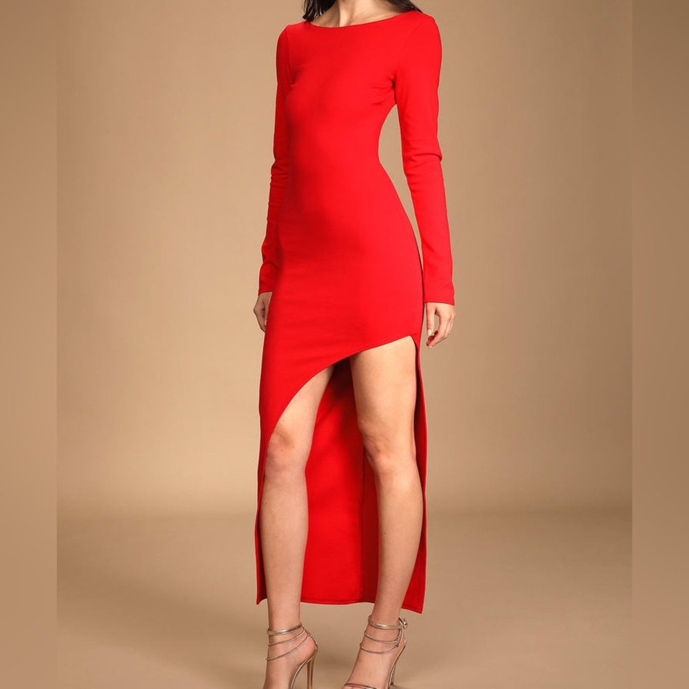 Lulu’s MIDI Long Sleeve Dress Thigh High Slit